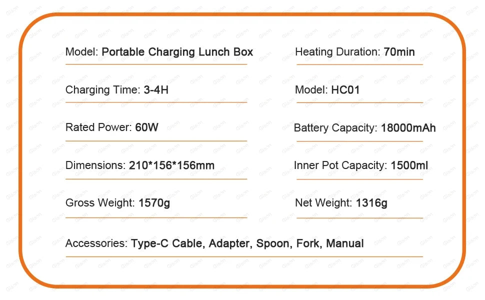 Gison 1.5L Electric Heated Lunch Box