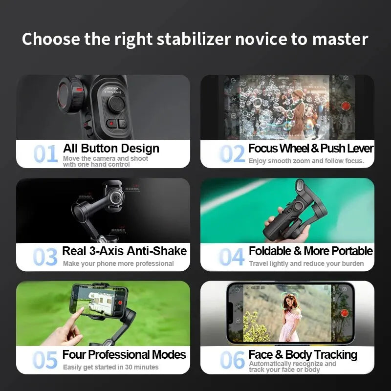 3-Axis Foldable Gimbal Stabilizer for Smartphone