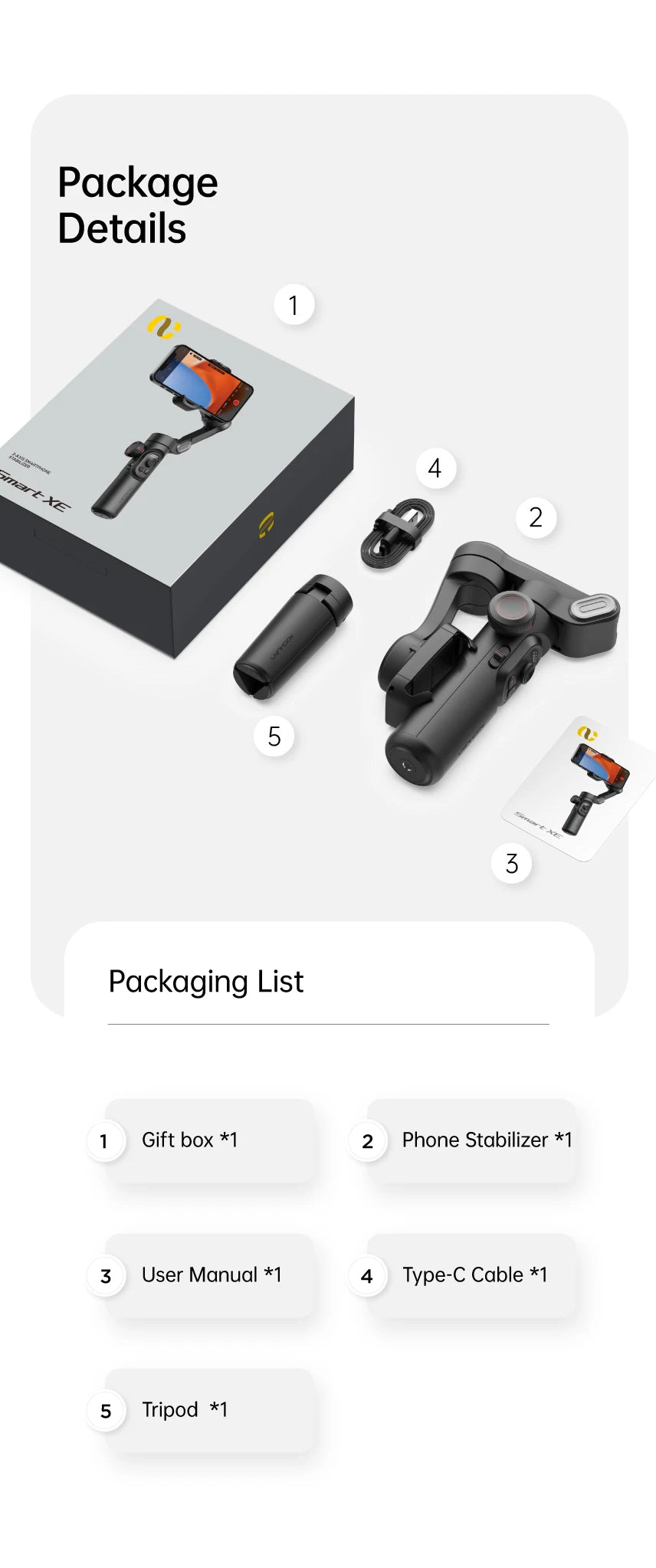 3-Axis Foldable Gimbal Stabilizer for Smartphone